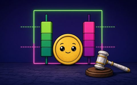 Comic gold coin between two candles inside a neon range box, gavel resting on the table