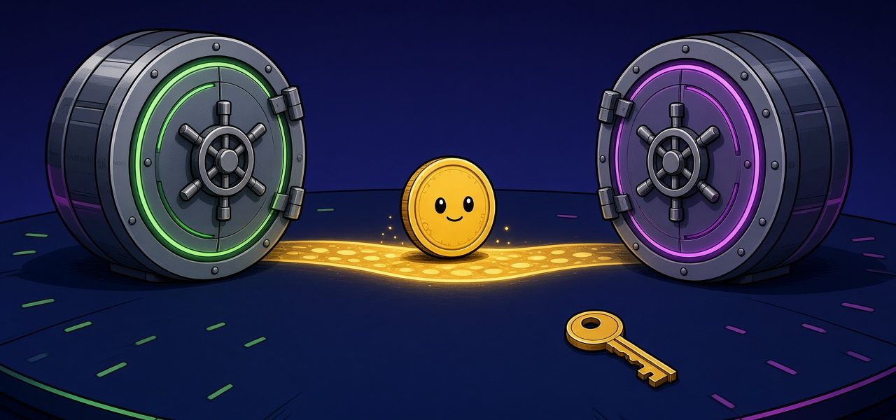 Two vaults and a coin character on a desk, no text