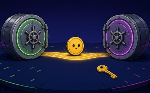 Two vaults and a coin character on a desk, no text