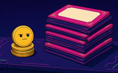 Comic illustration of a small coin stack beside a larger pile of blank certificates