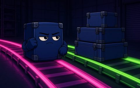 Comic crates on two rails, none of the stacked crates have moved yet