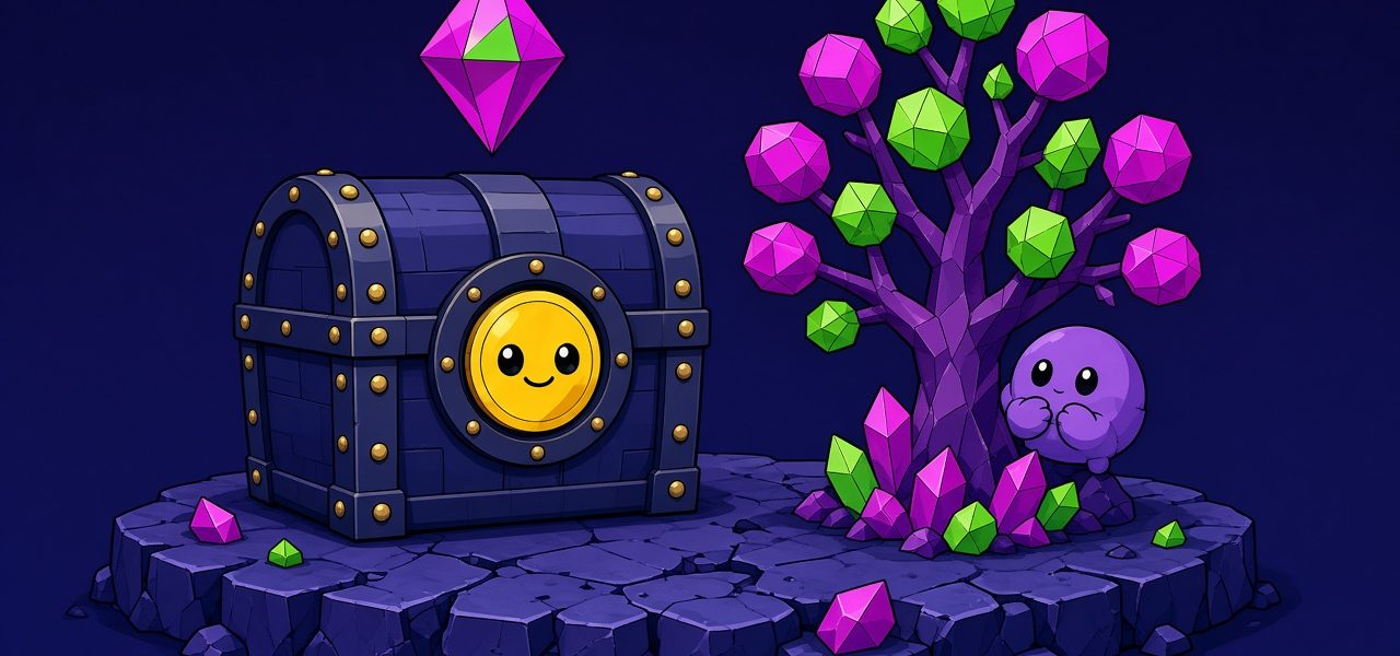 Comic vault character and crystal tree, no text